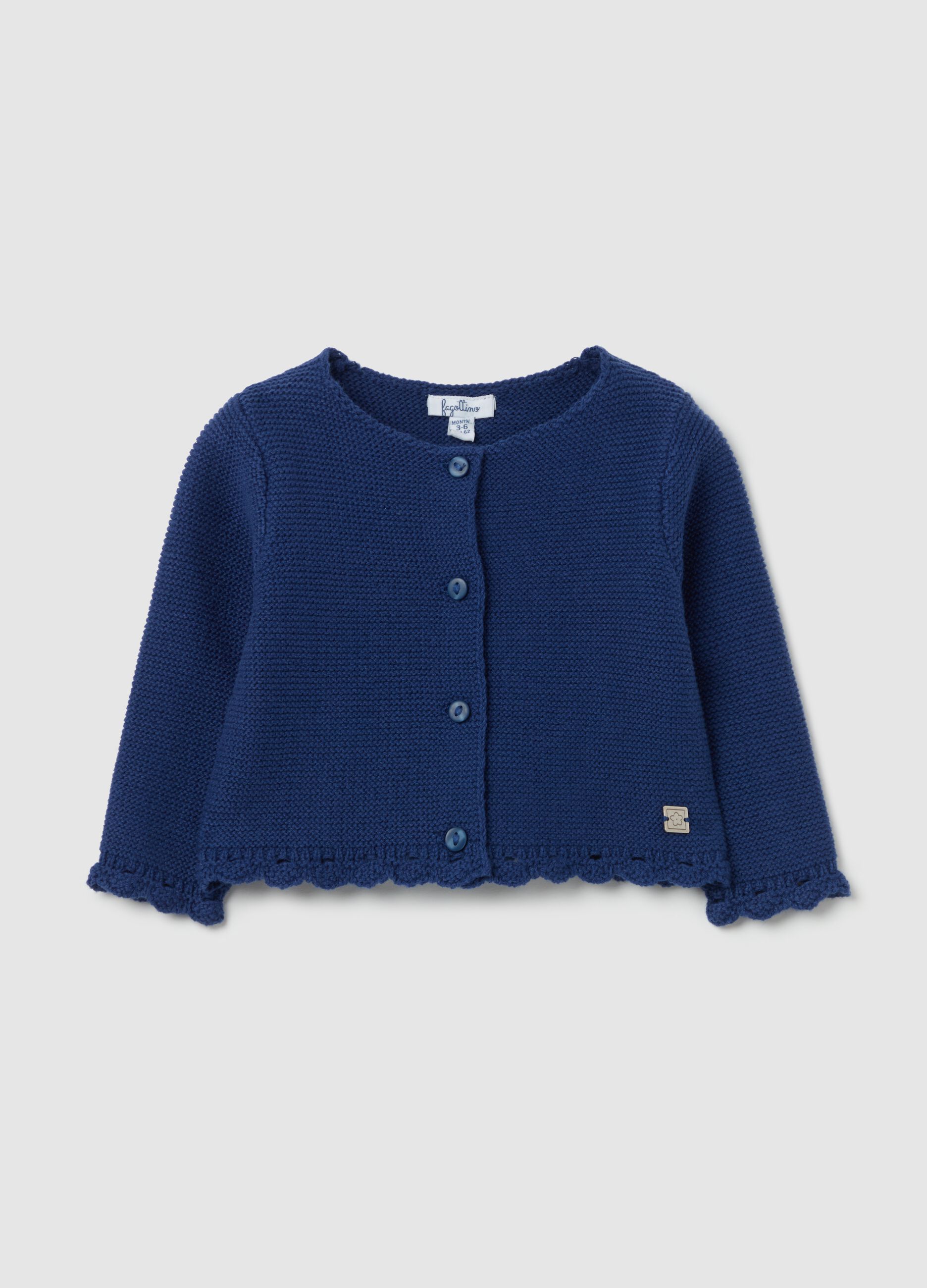 Cotton cardigan with wavy edging