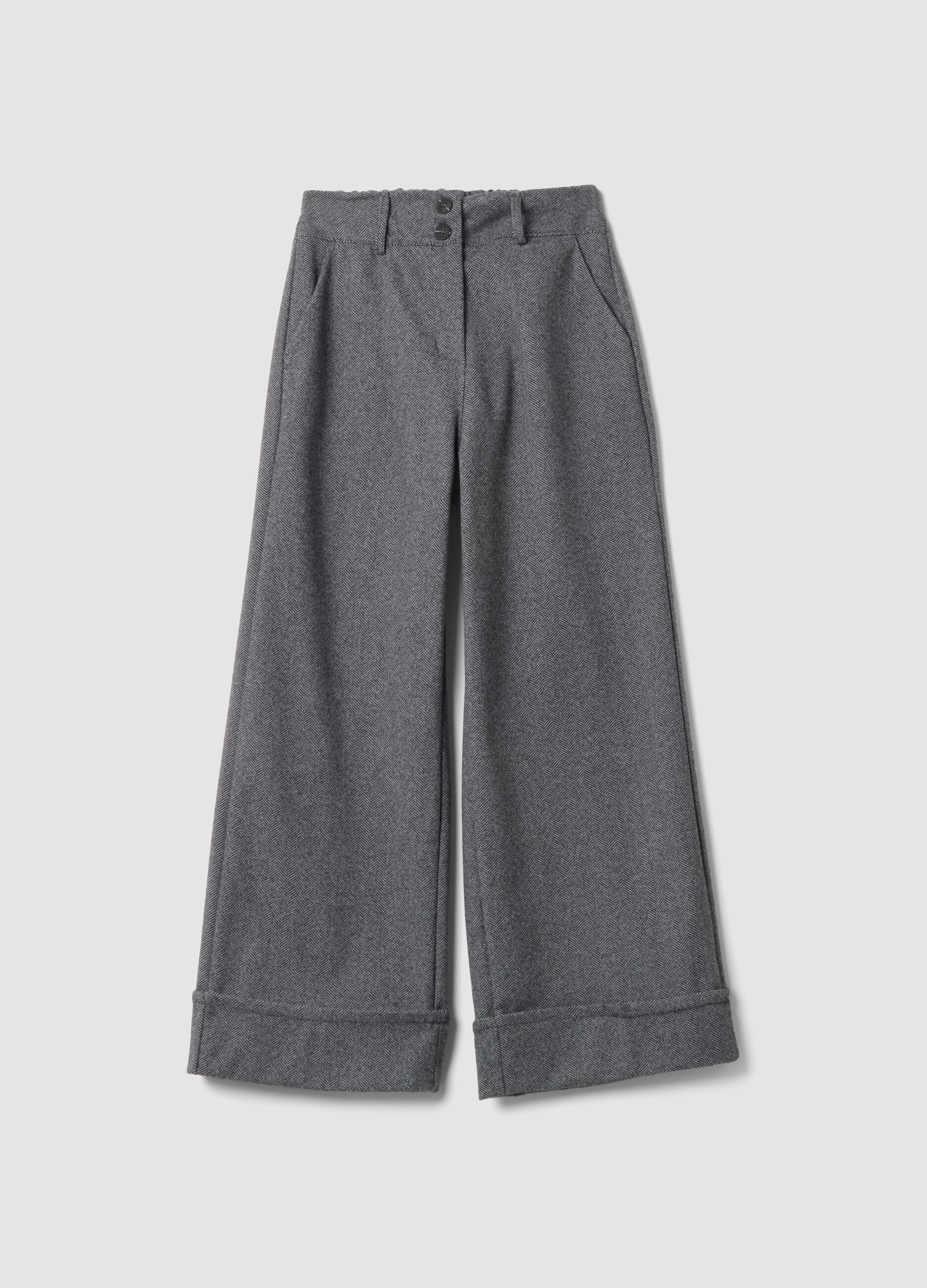 Grey wide-leg regular-fit trousers