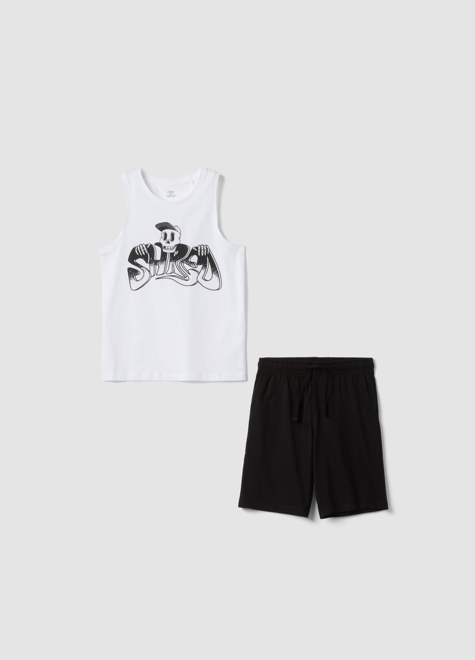 Black and white pure cotton set with top and shorts