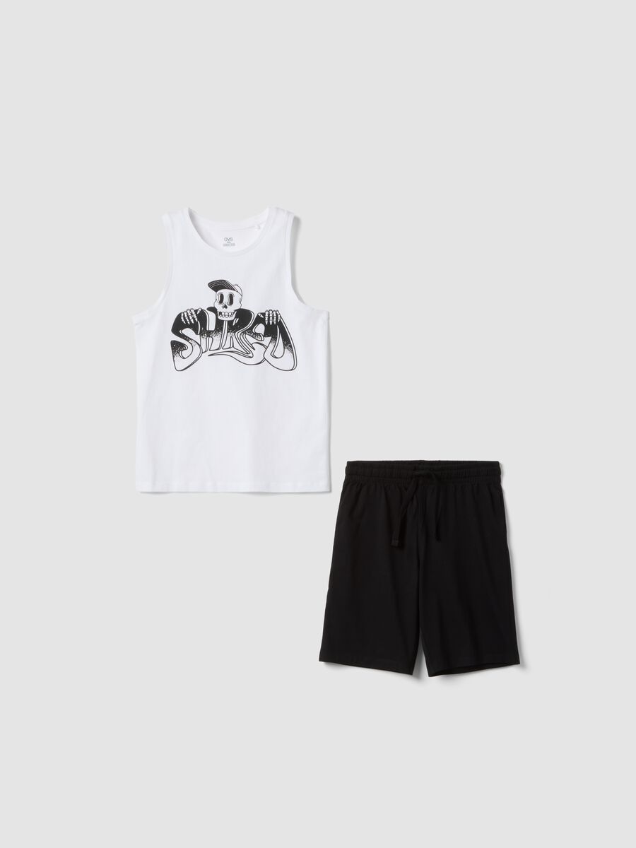 Completo bianco e nero in puro cotone con top e shorts regular fit_0