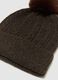 Brown knitted beanie hat with pompom_1