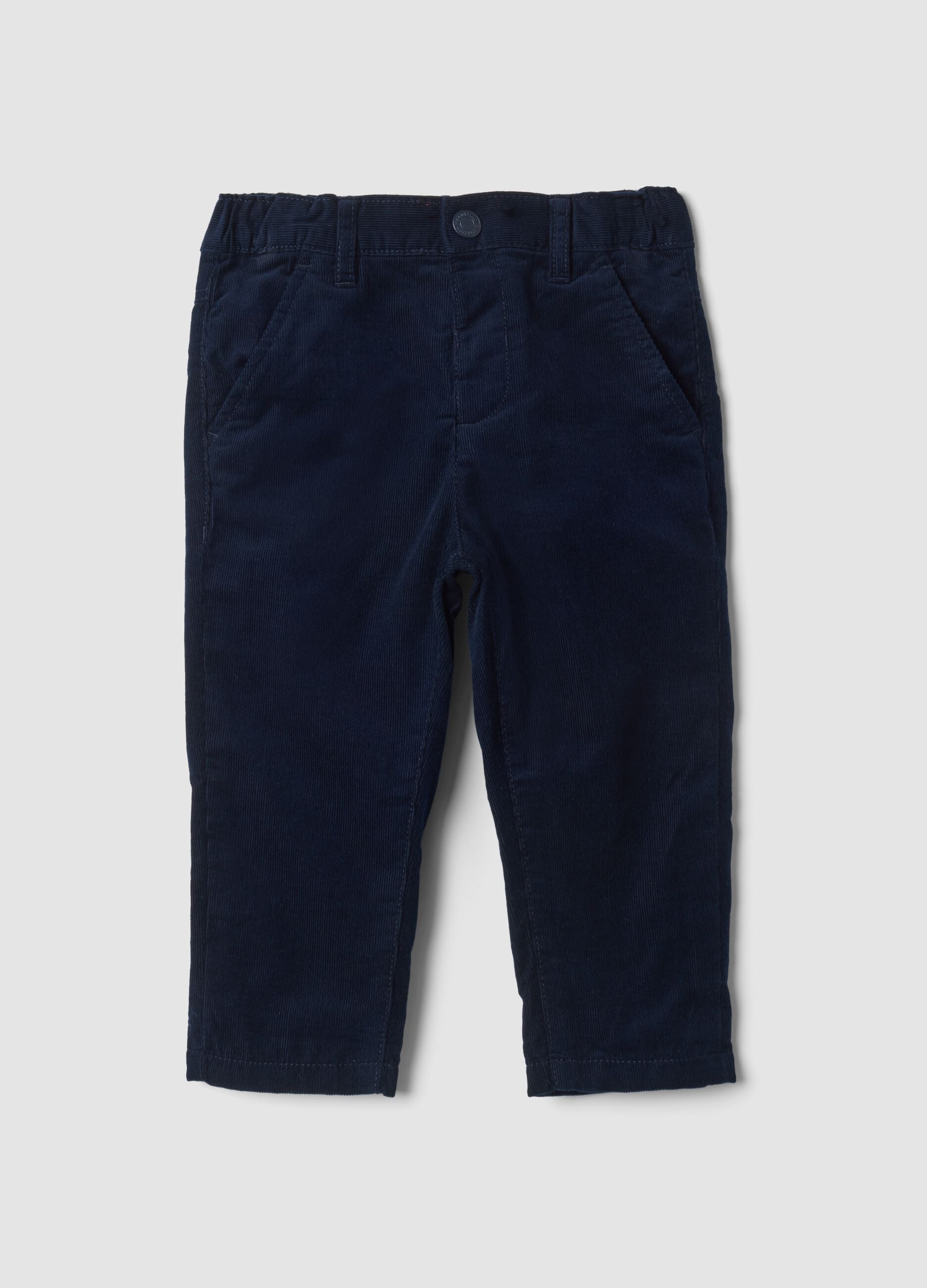Pantaloni blu in puro cotone a coste