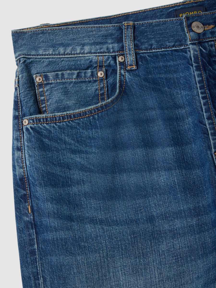 Blue Regular Fit Cotton Denim and Linen Blend Jeans_2