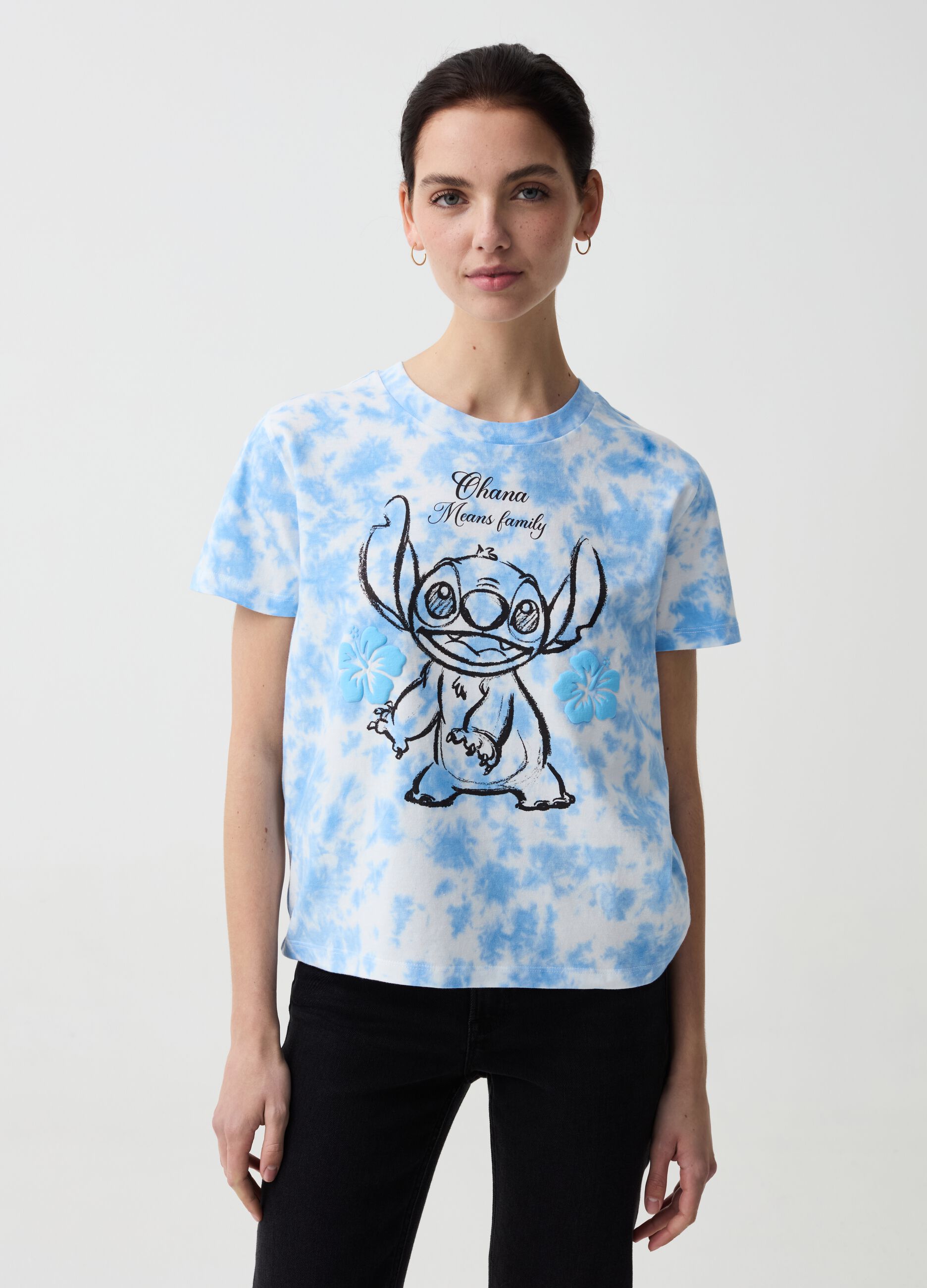 Ovs T-shirt Tie Dye con stampa Stitch