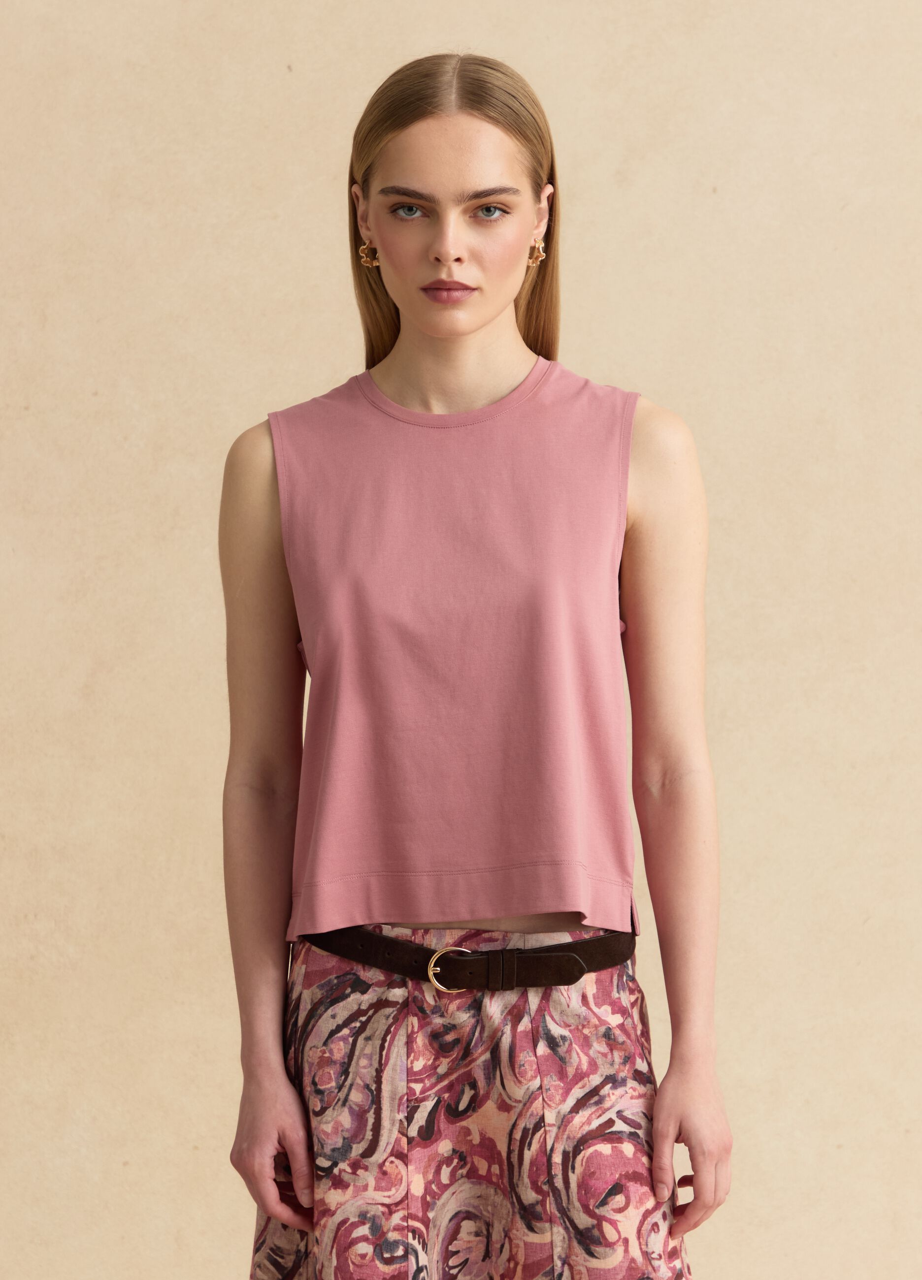 Tank top rosa in misto cotone regular fit