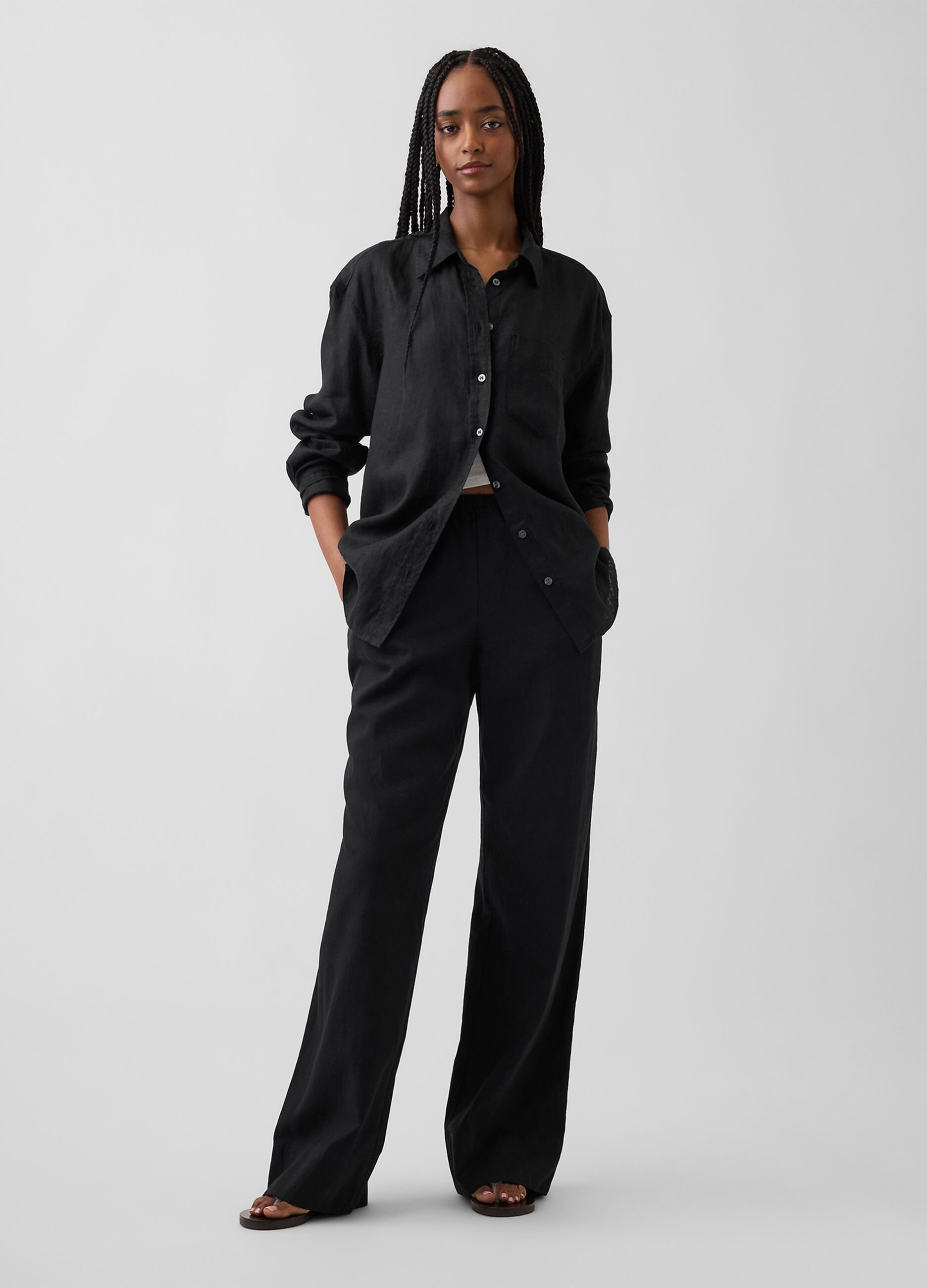 Wide-leg linen-blend trousers