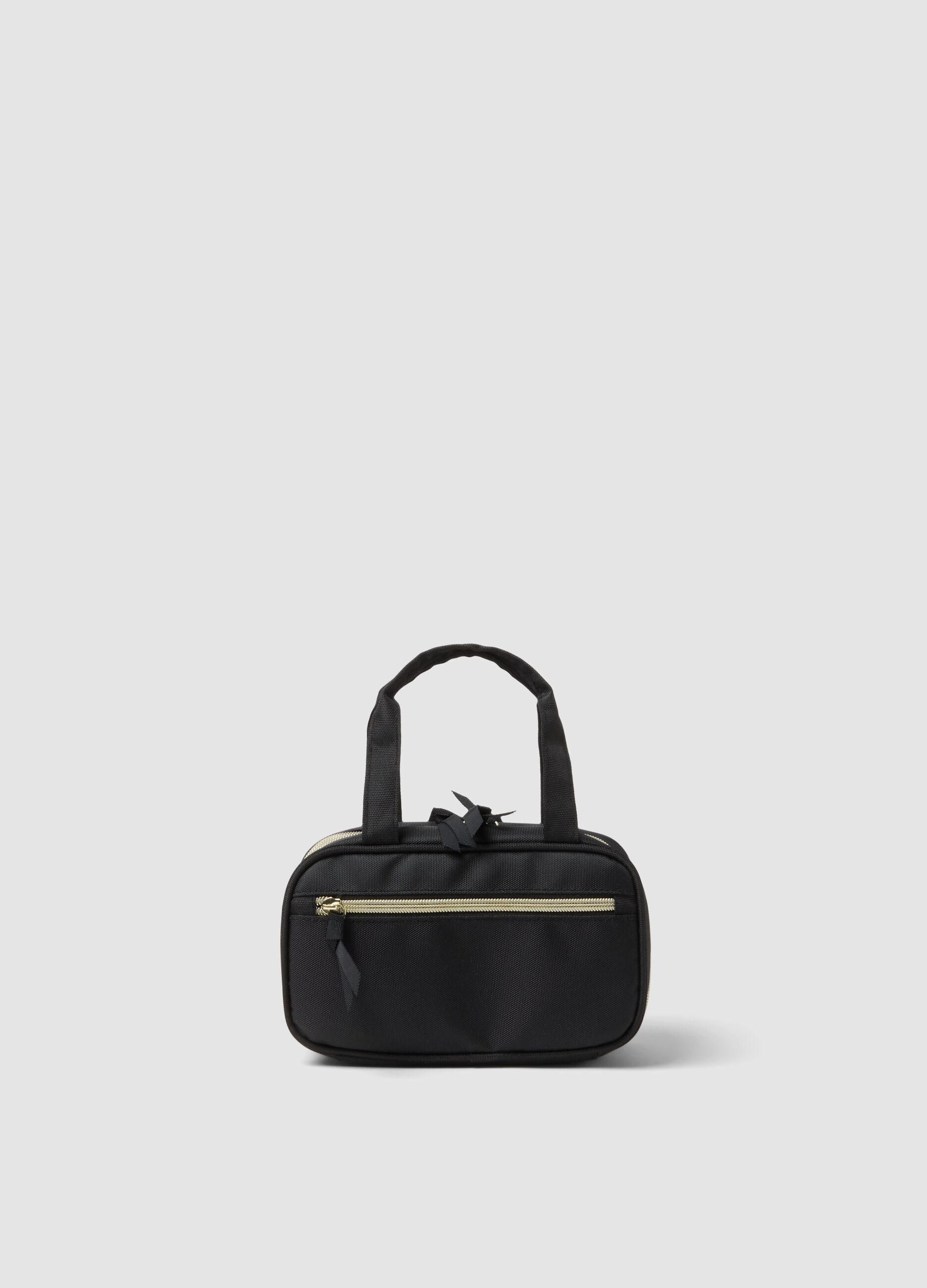 Black toiletry bag with double zip and handles