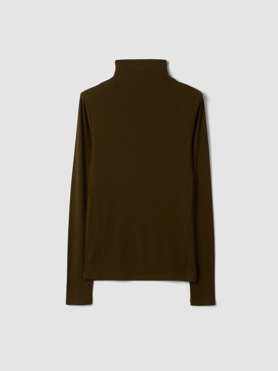 Brown lyocell and stretch wool mock-neck T-shirt, regular fit_2