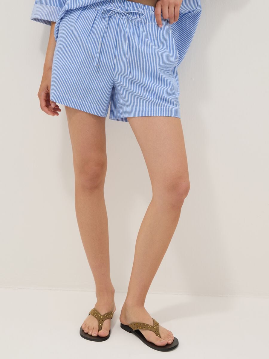 Blue striped shorts in pure cotton_1