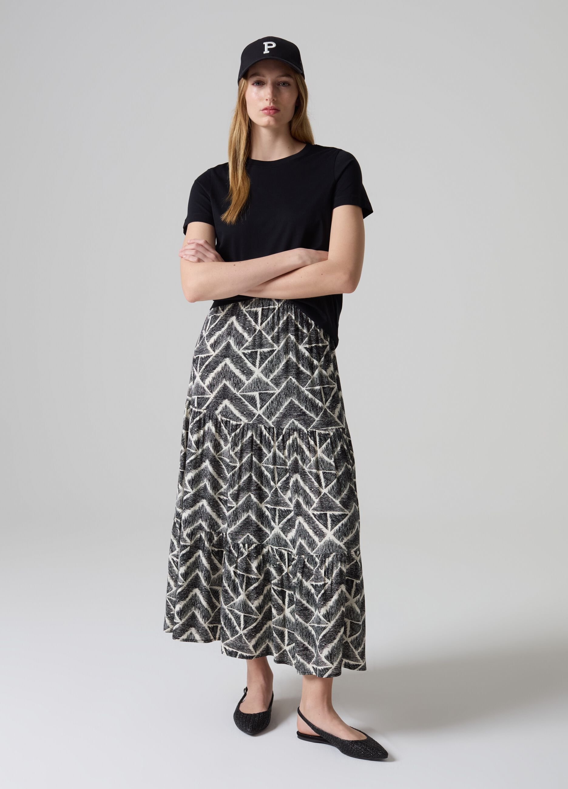 Long tiered skirt in viscose