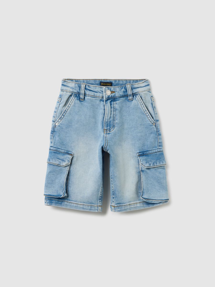 Blue denim baggy cargo trousers for kids_0