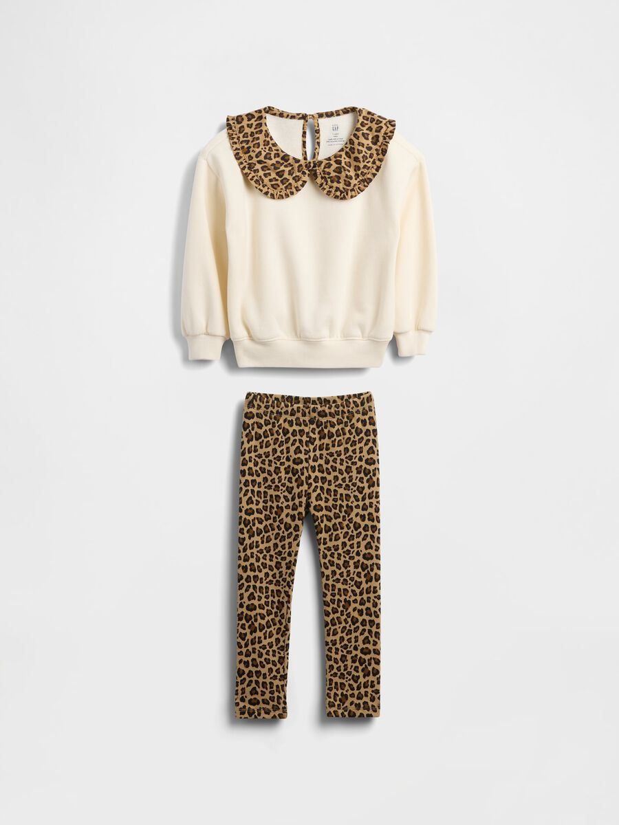 White and Brown Set with Leopard Print for Girls_1