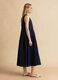 Blue pure cotton midi dress, regular fit with ruching_1