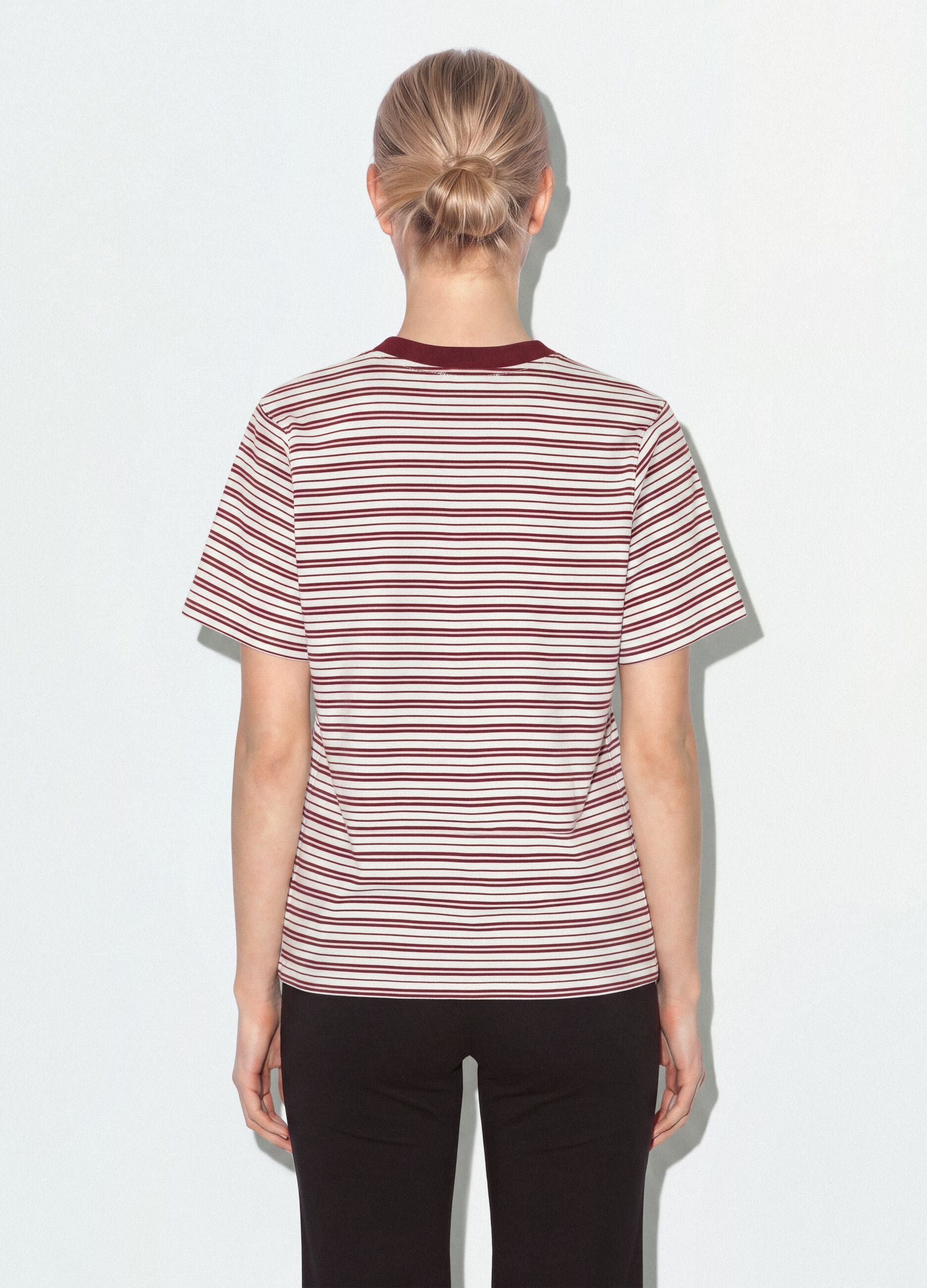 Multicolour relaxed-fit striped pure cotton T-shirt with chest embroidery