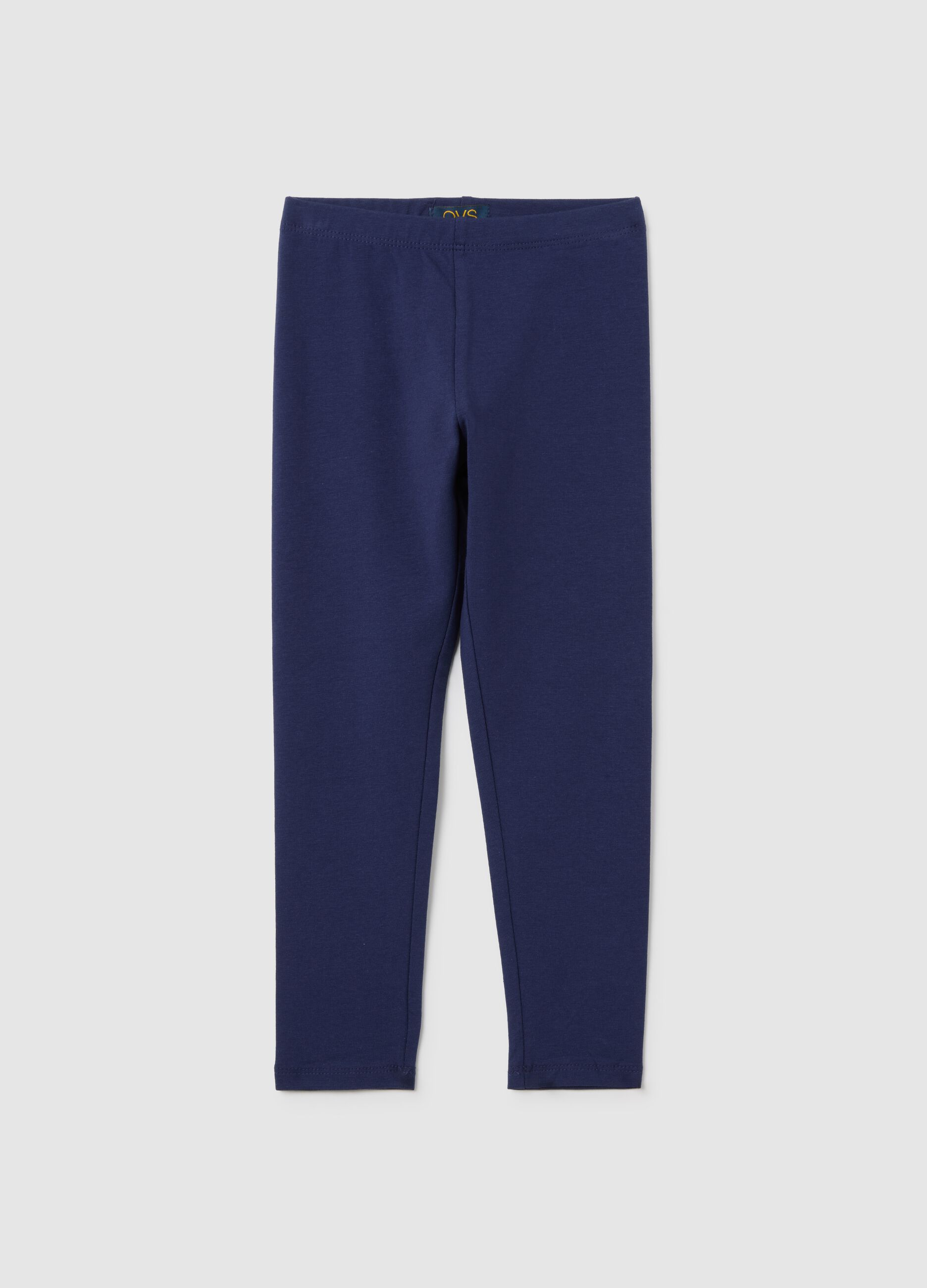 Girls' blue regular fit stretch cotton leggings