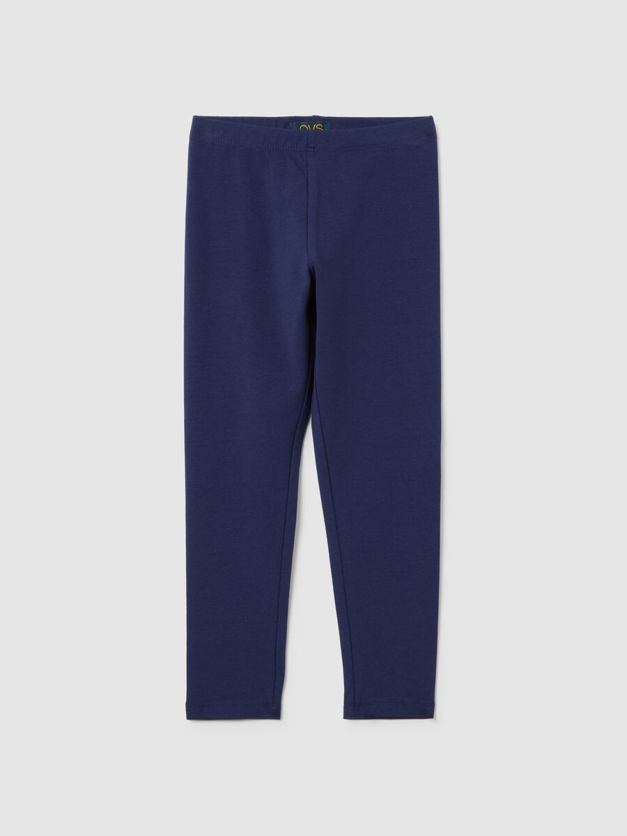 Girls' blue regular fit stretch cotton leggings_0