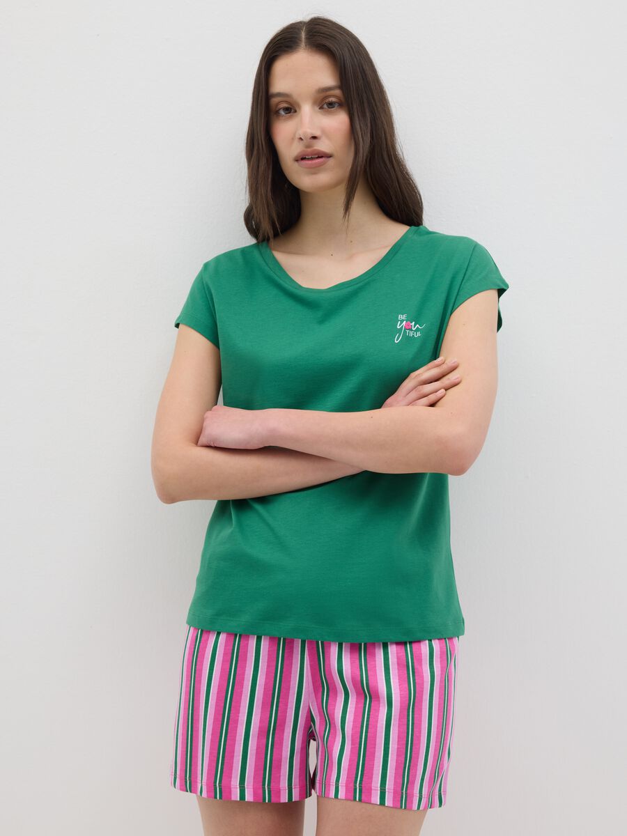 Set pigiama da donna in puro cotone verde e rosa regular fit_1