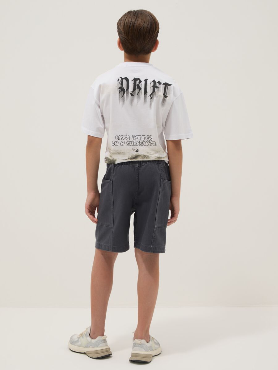Shorts blu in puro cotone con vita elastica per ragazzo comfort fit_1