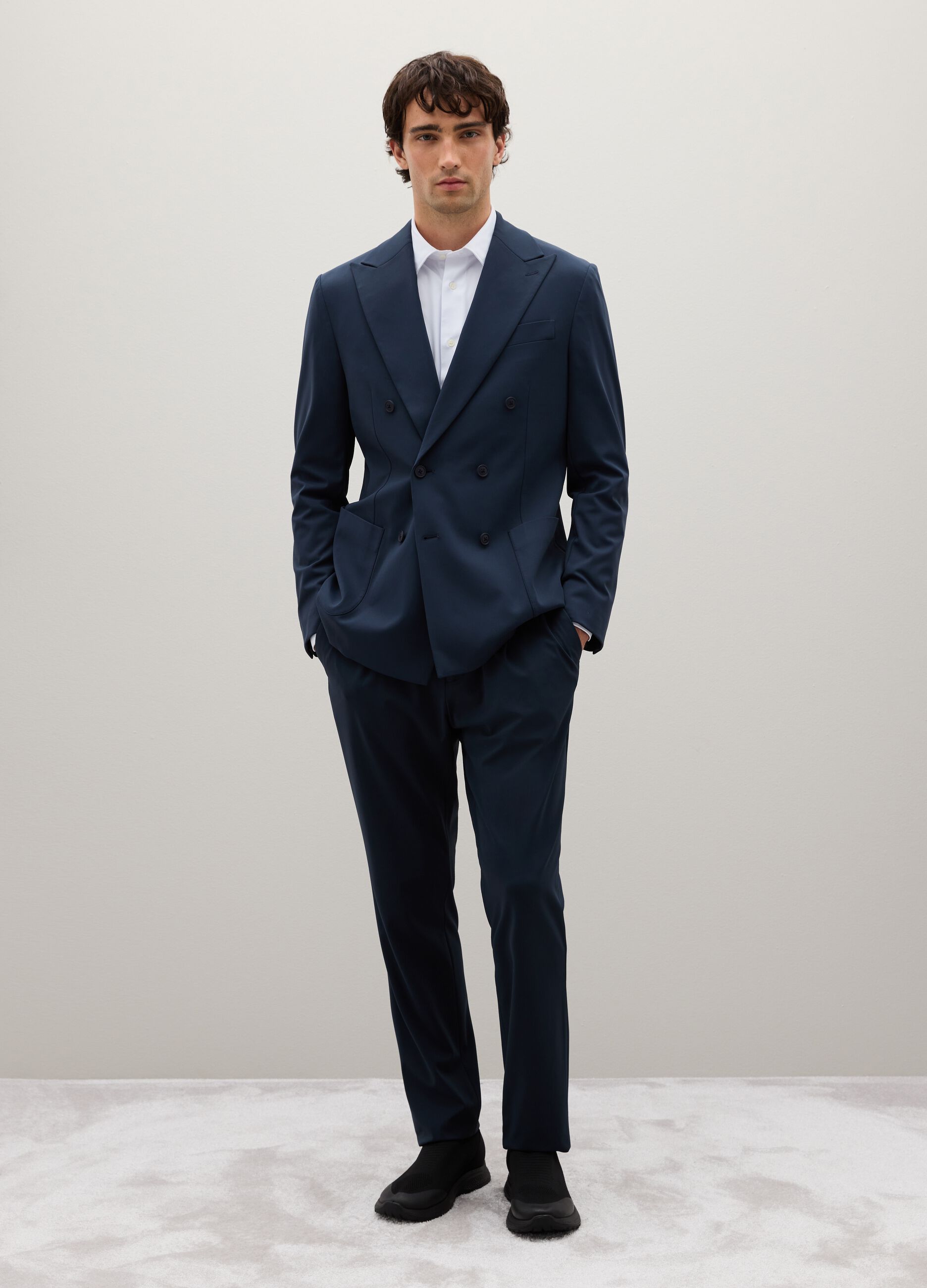 Blue Stretch Fabric Trousers Regular Fit