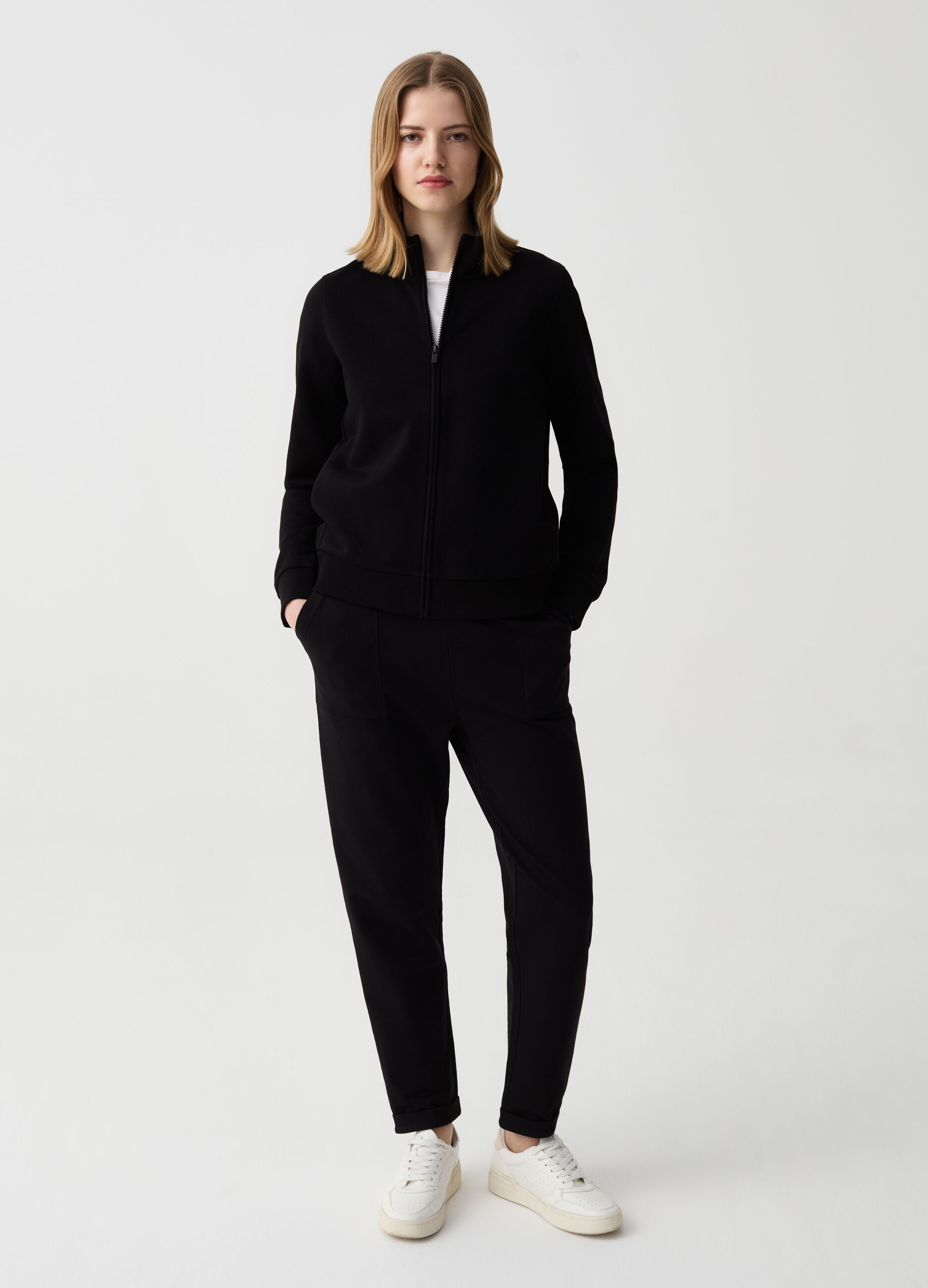Joggers in French terry with turn-ups