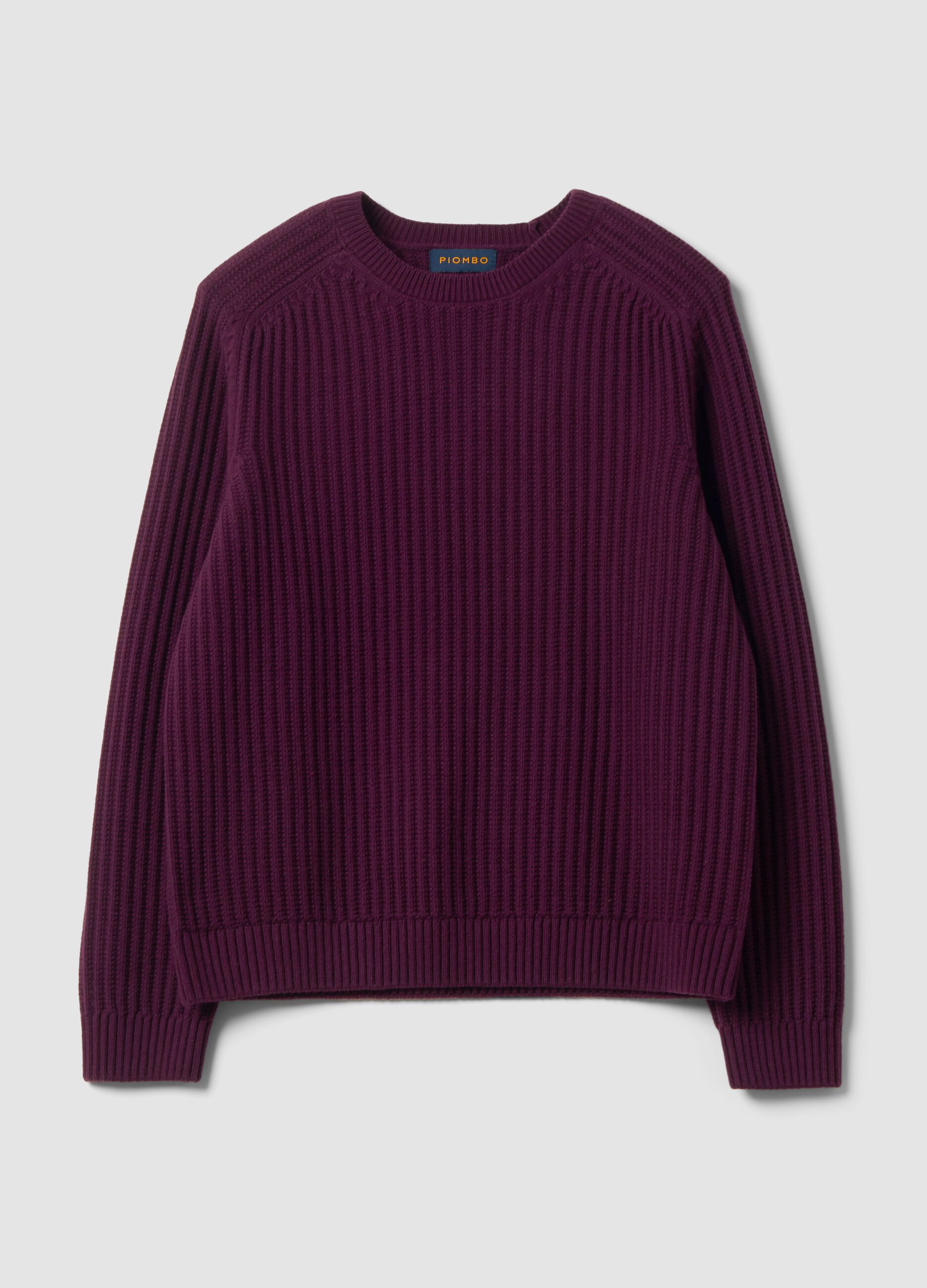 Maglia viola in misto cotone a coste con girocollo regular fit