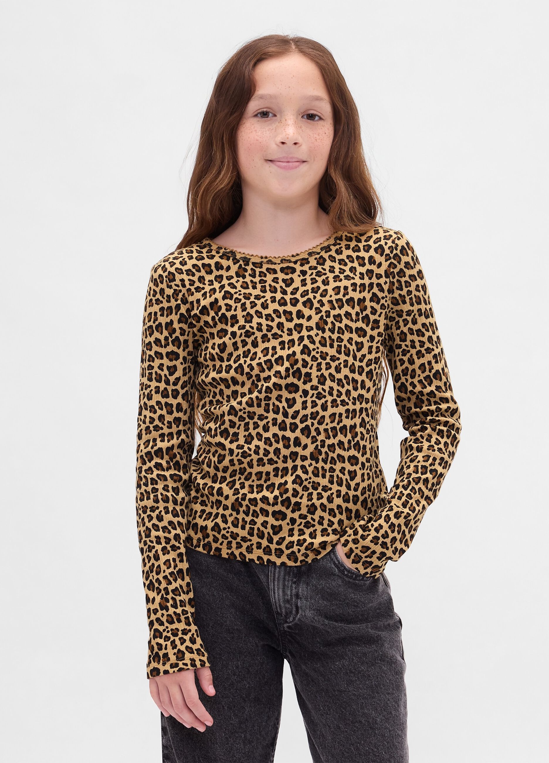 Brown Leopard Cotton Long Sleeve Top