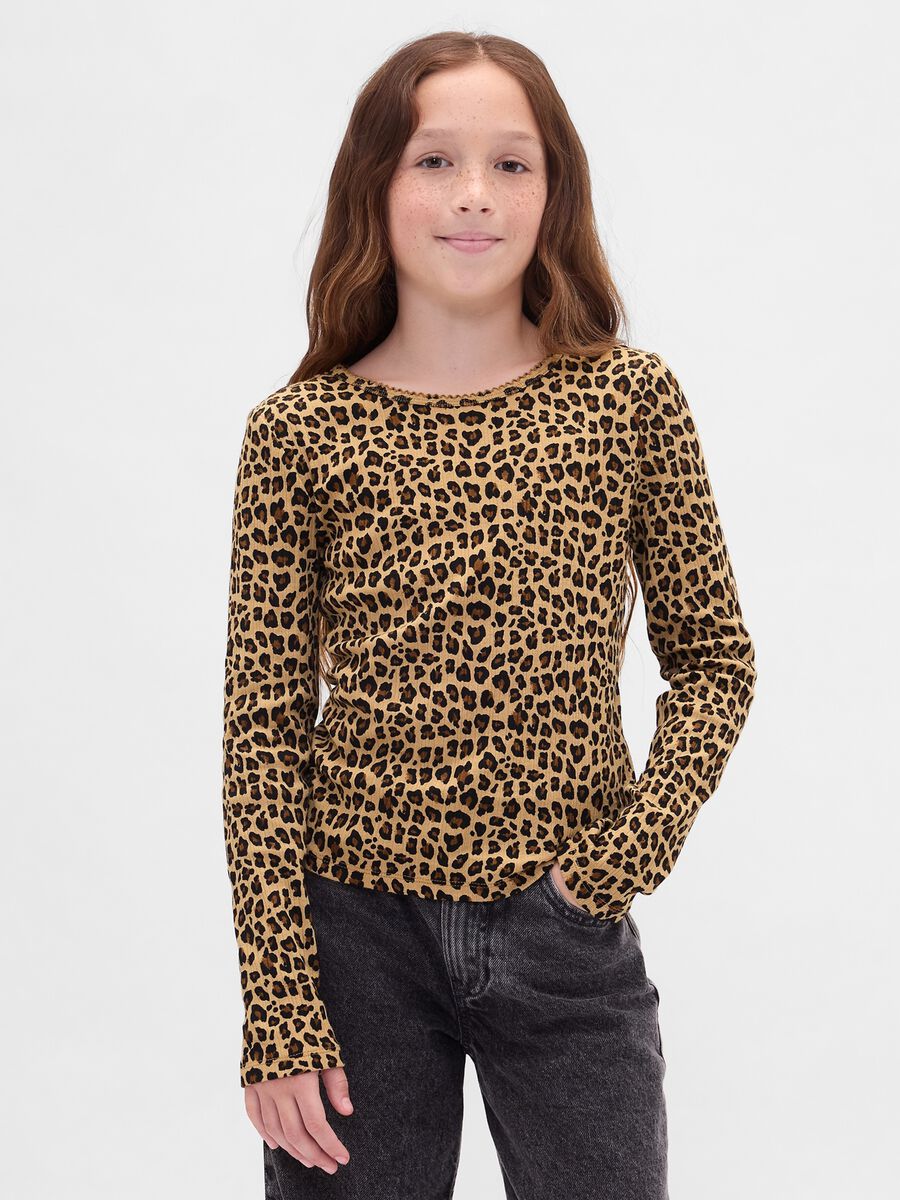 Maglia a maniche lunghe marrone leopardata in cotone_0
