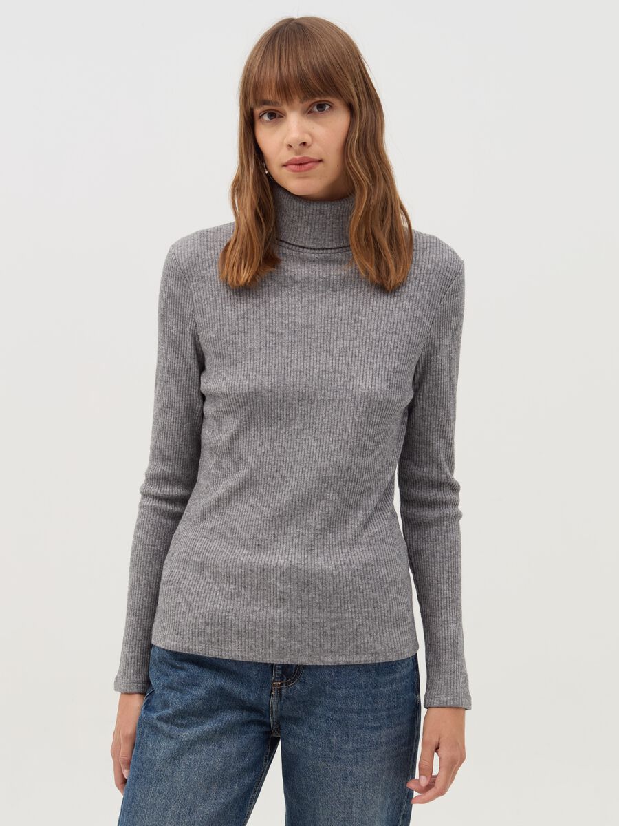 Ribbed T-shirt with high neck_0