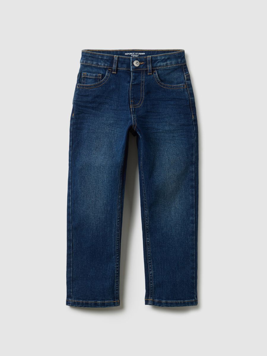 Boys' Blue Stretch Denim Straight Jeans_0