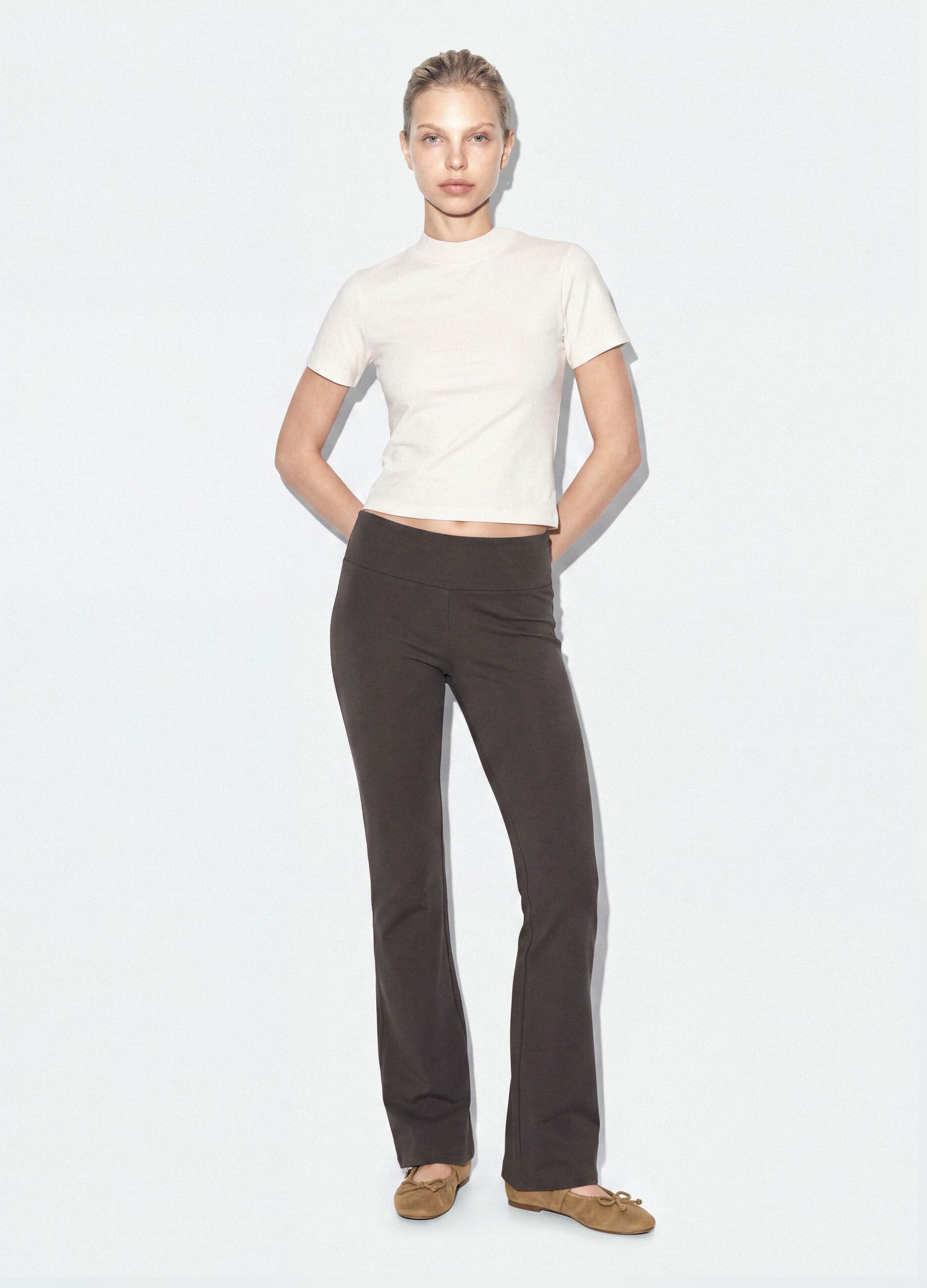 White fitted stretch-cotton T-shirt with high neck