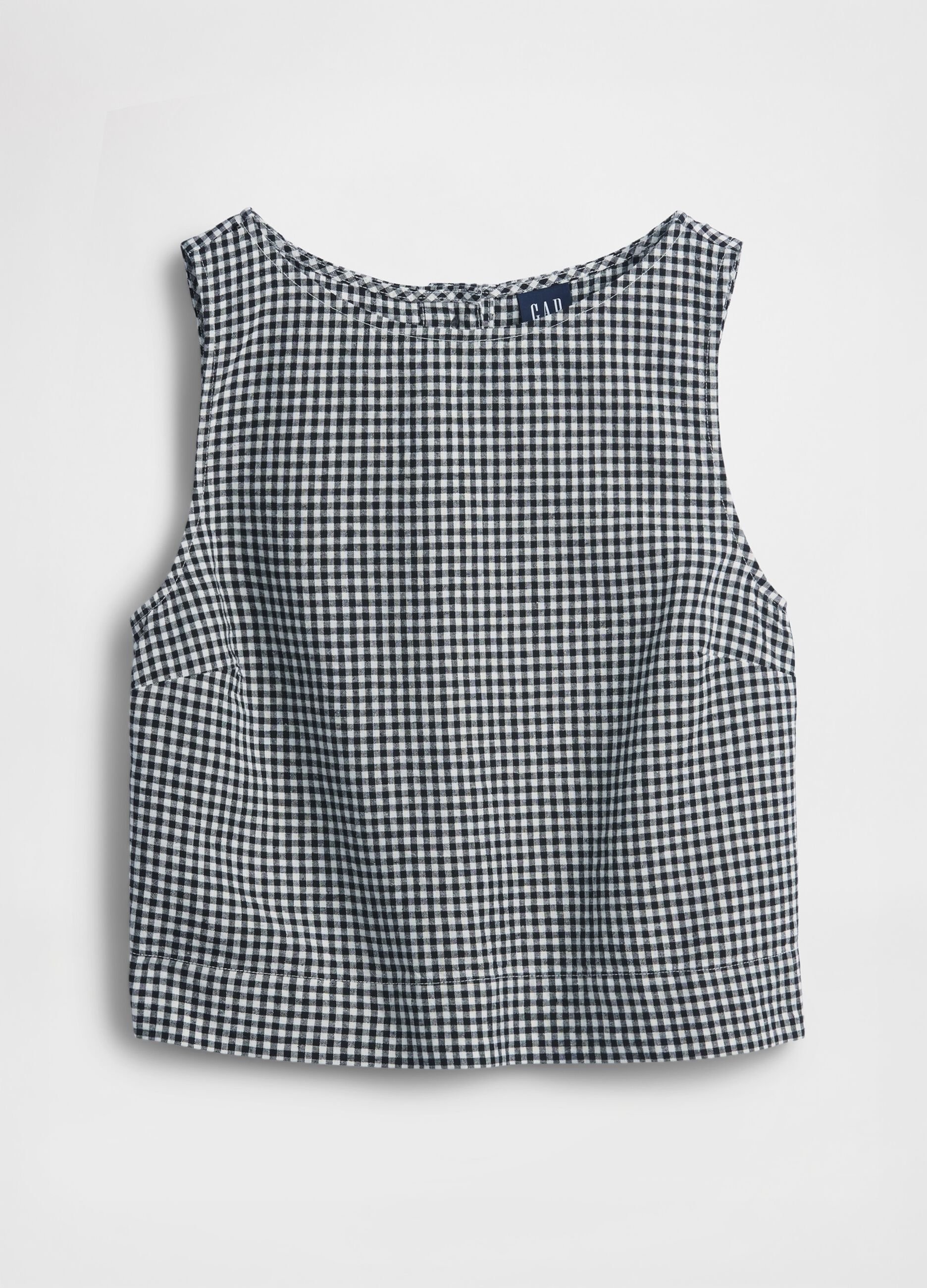 Checked linen-blend top