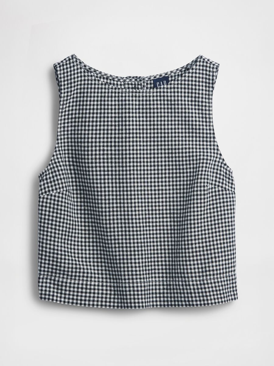 Checked linen-blend top_3