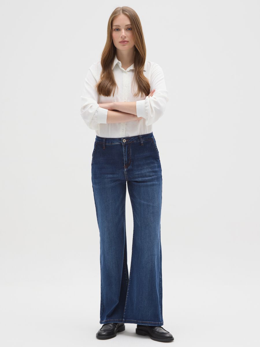 Pantaloni a gamba larga in denim blu regular fit_0