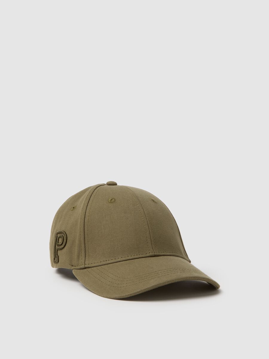 Green pure cotton cap with adjustable visor and embroidered P_0