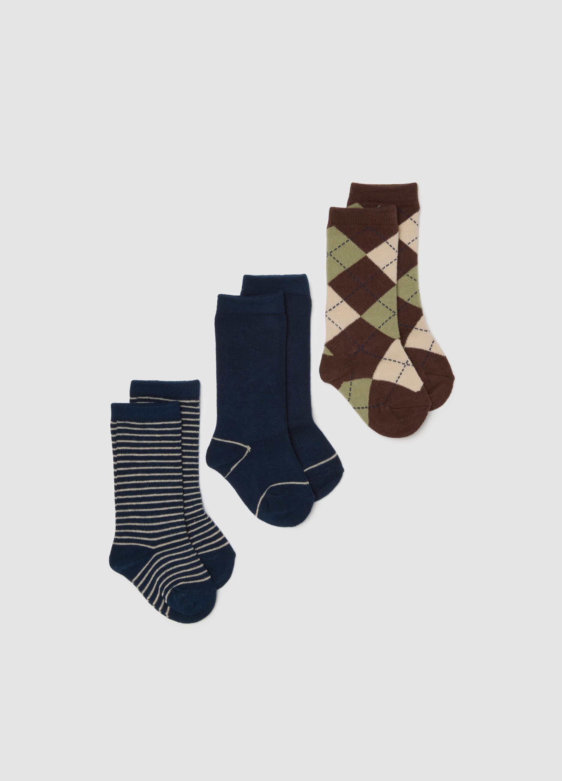 Tripack of multicolour cotton blend baby long socks