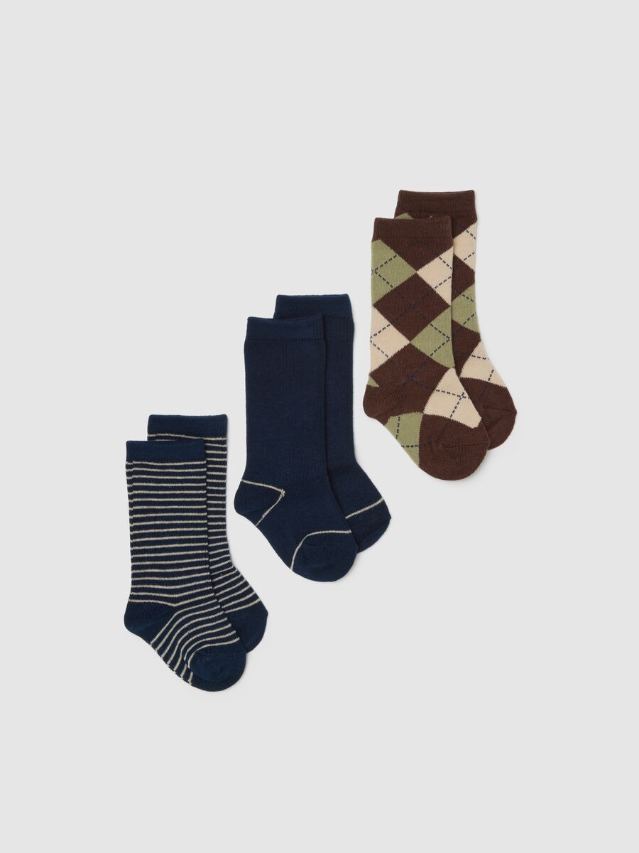 Tripack of multicolour cotton blend baby long socks_0