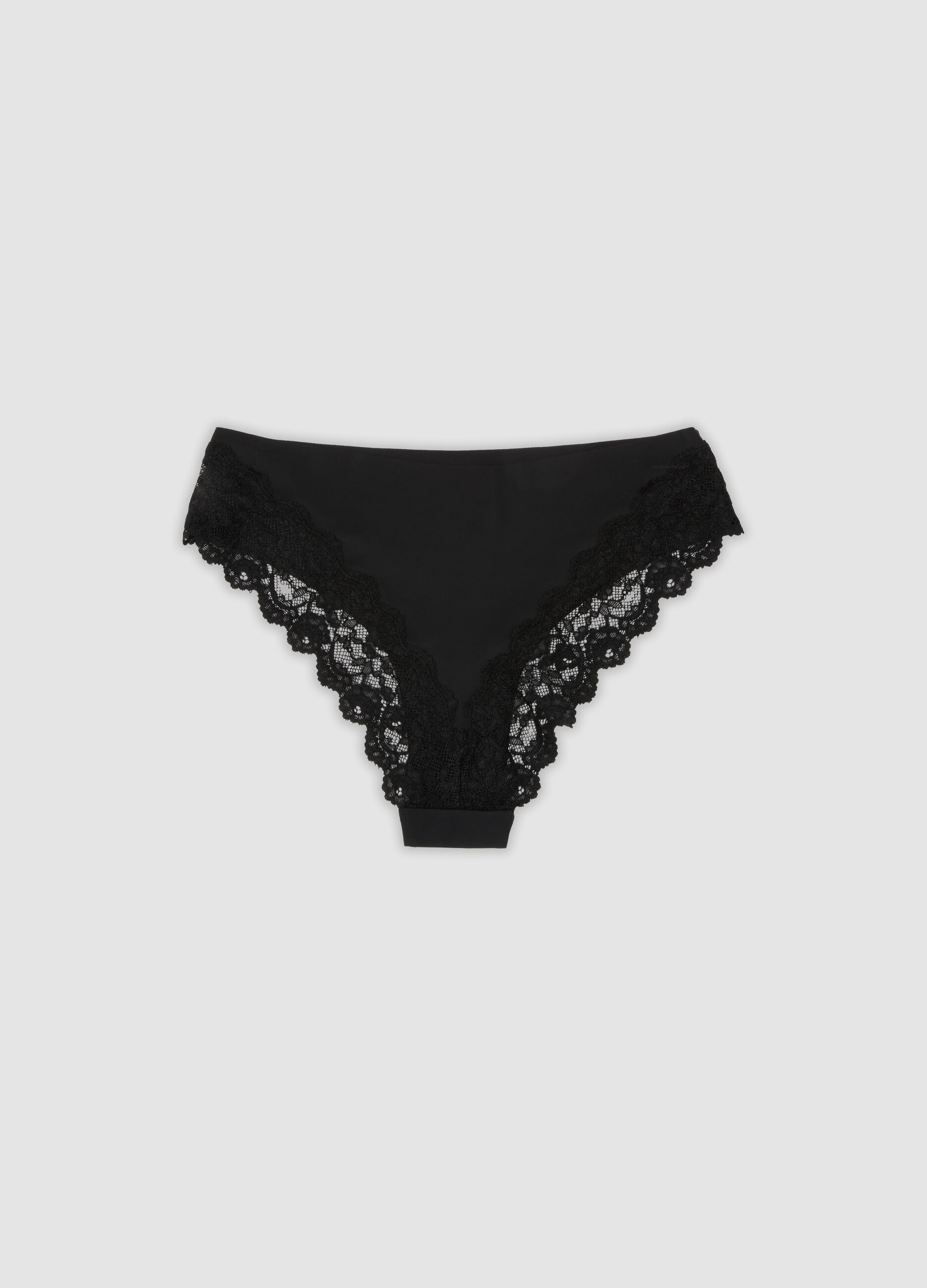 Black Brazilian briefs in stretch microfibre with lace