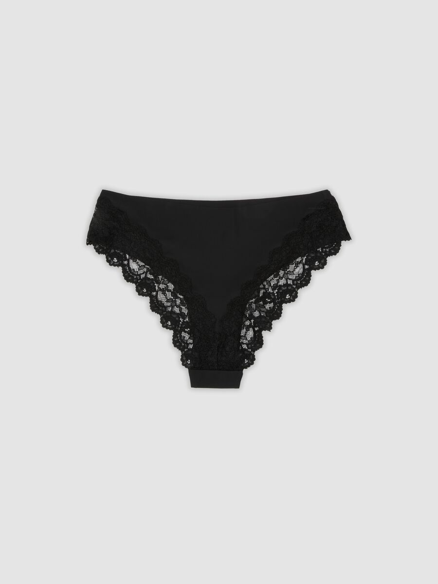 Black Brazilian briefs in stretch microfibre with lace_5