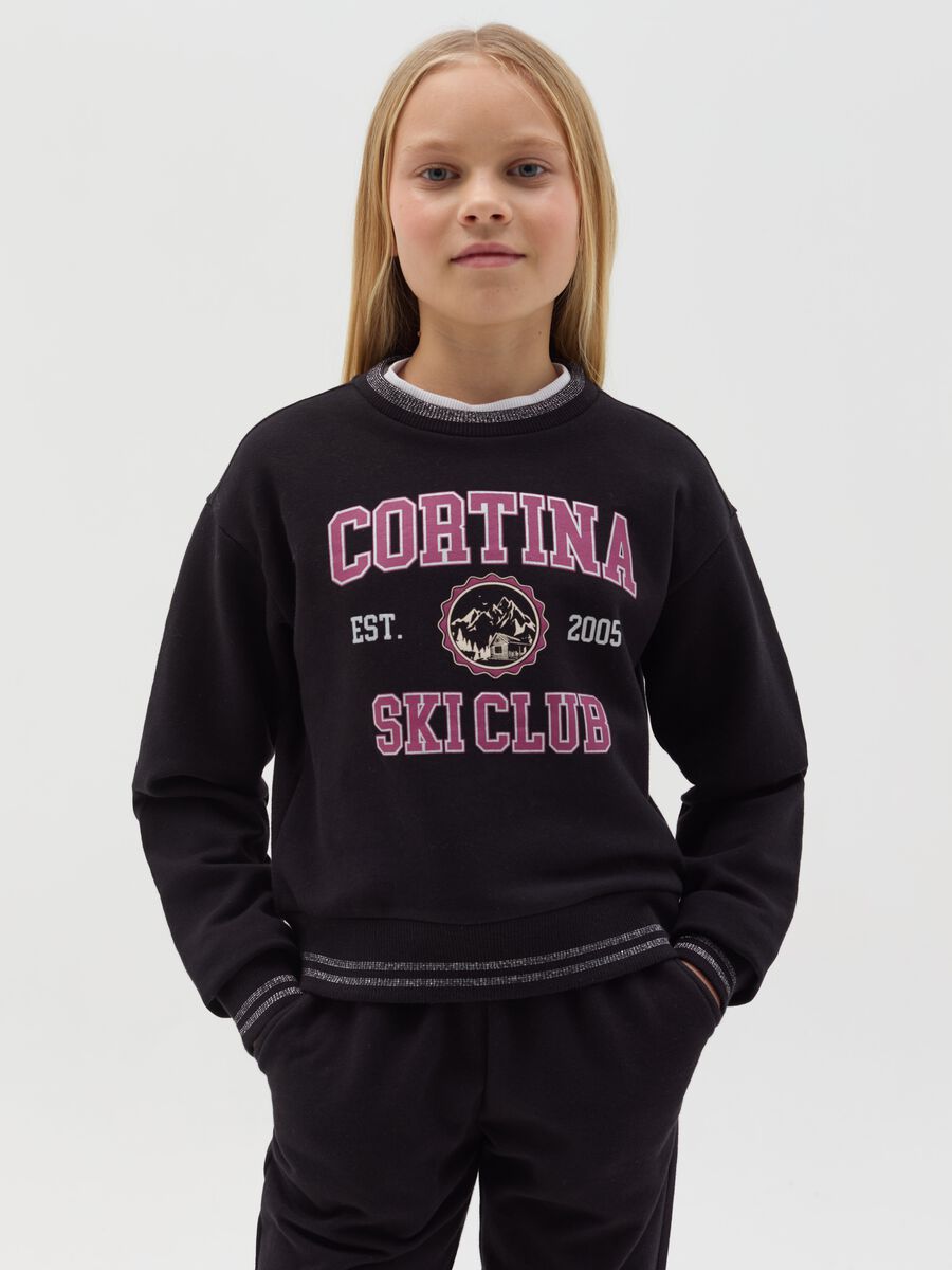 Cropped sweatshirt with "Cortina Sky Club" print_0