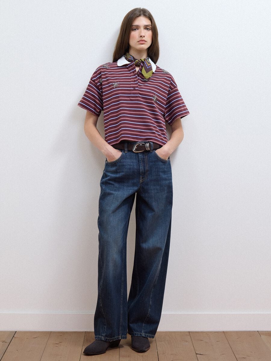 Polo multicolor in puro cotone a righe con colletto over fit_2