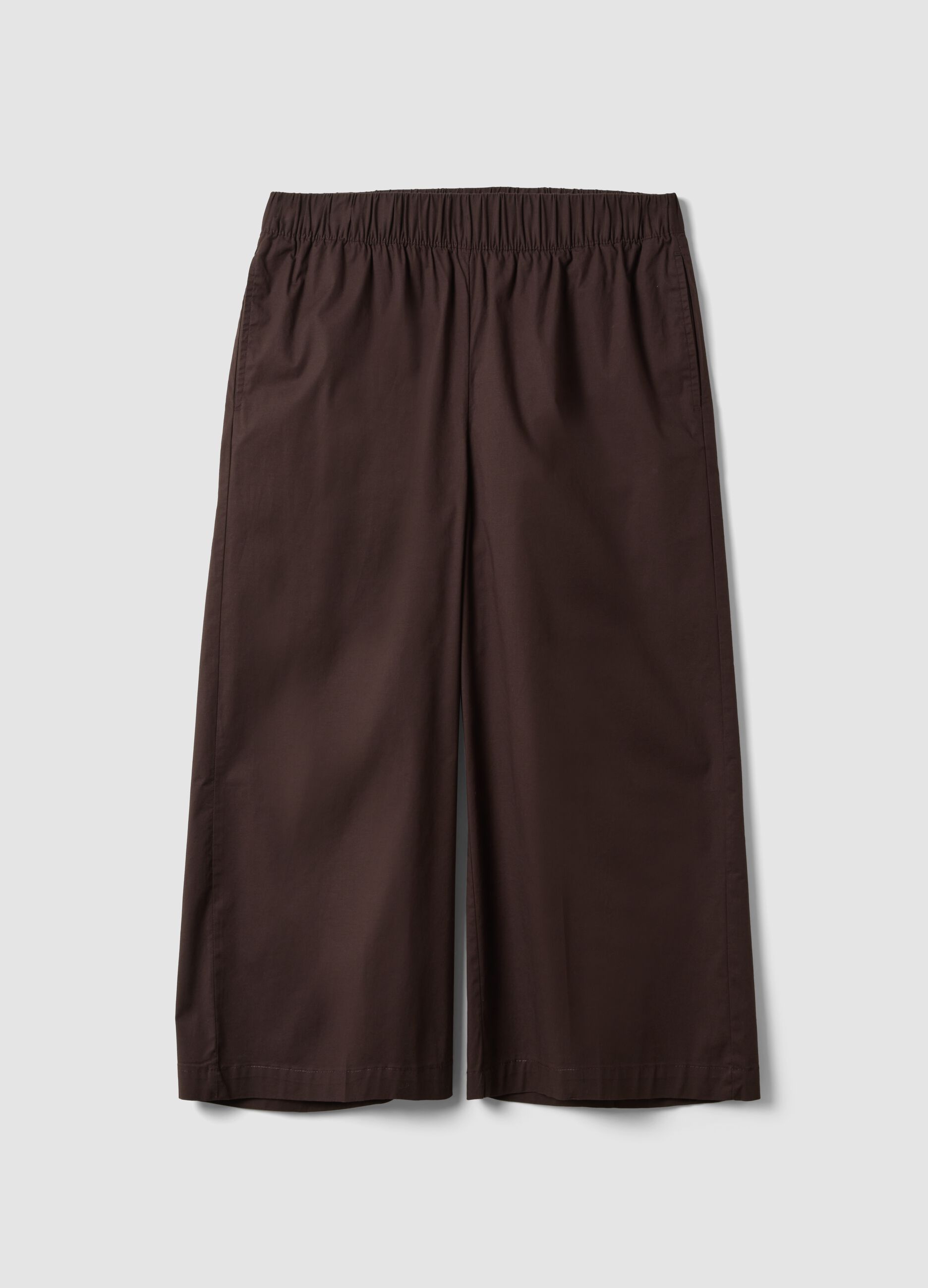 Brown stretch cotton wide-leg trousers