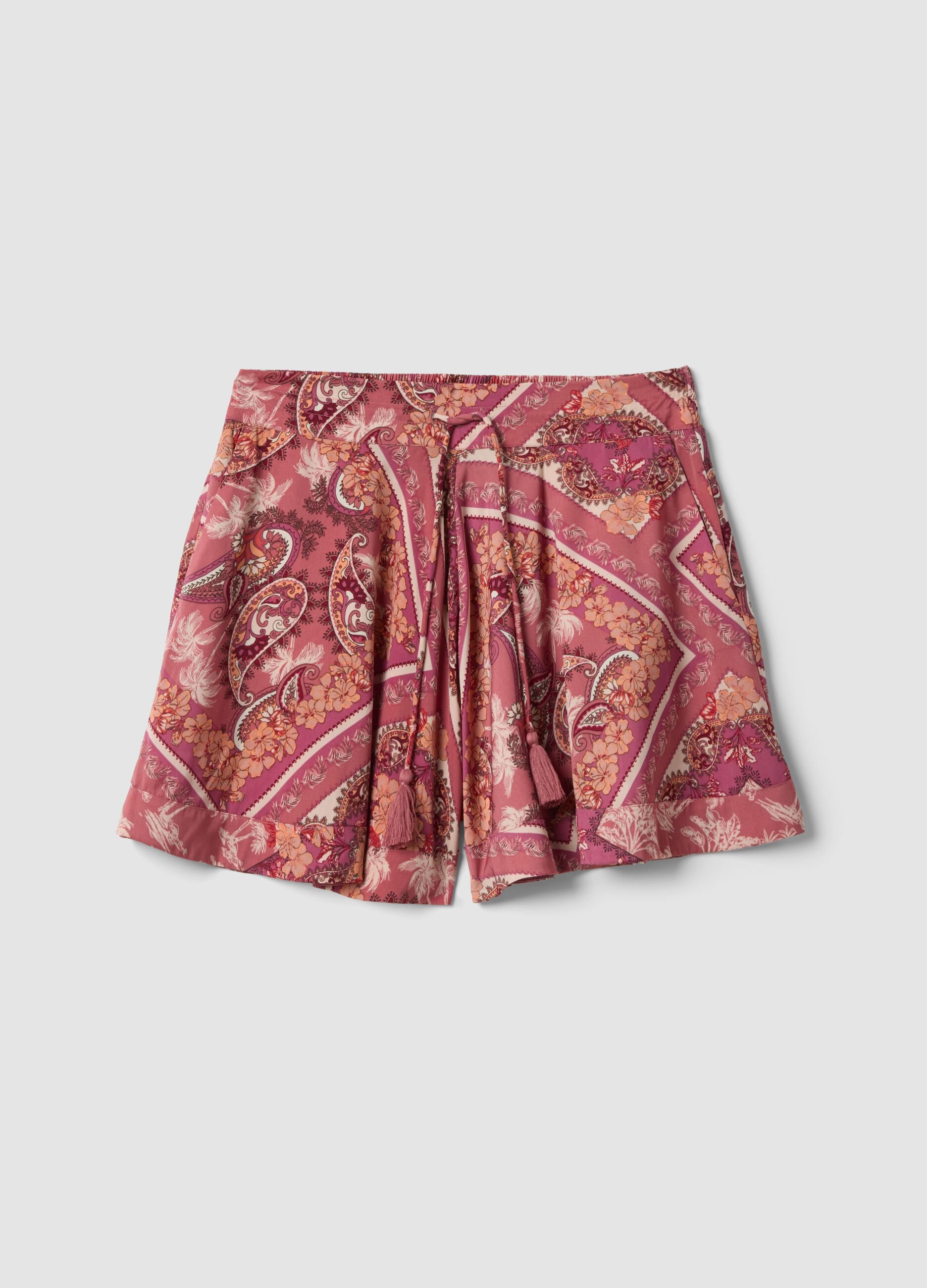 Pink patterned shorts with elasticated waist