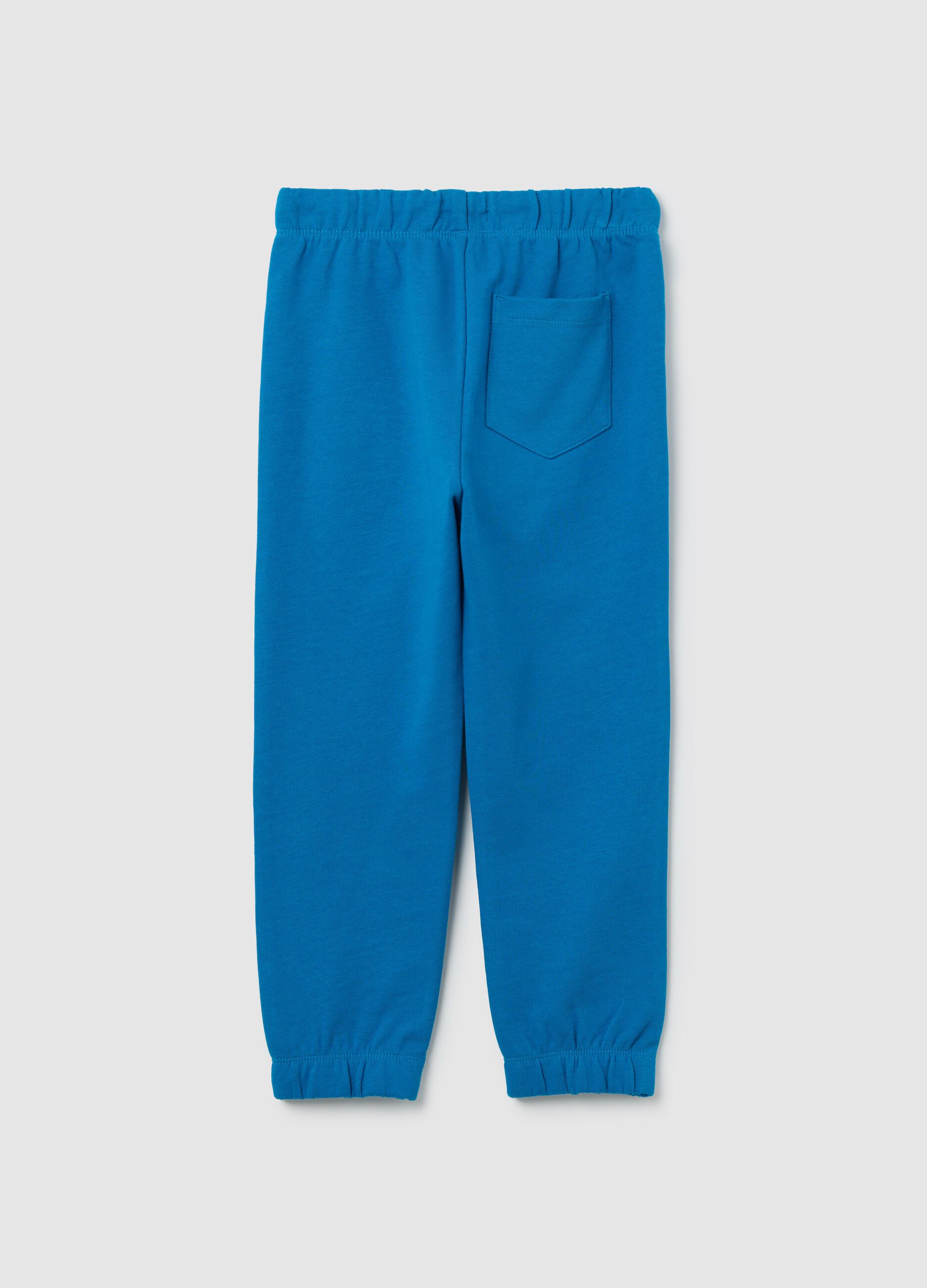 Light blue cotton joggers with drawstring and print