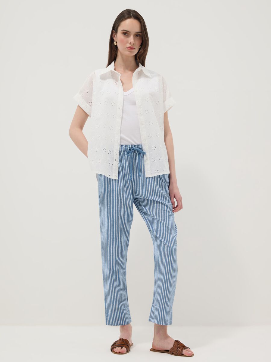 Blue striped pure cotton regular-fit trousers_1