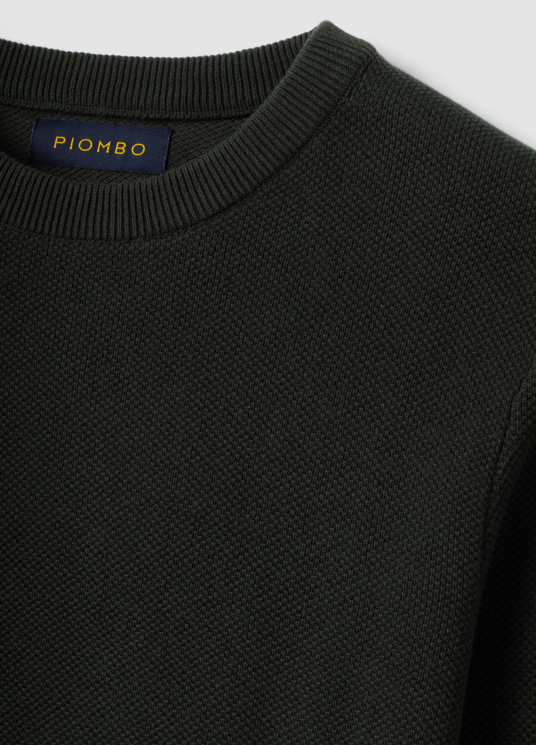 Green pure cotton crew-neck jumper, regular fit