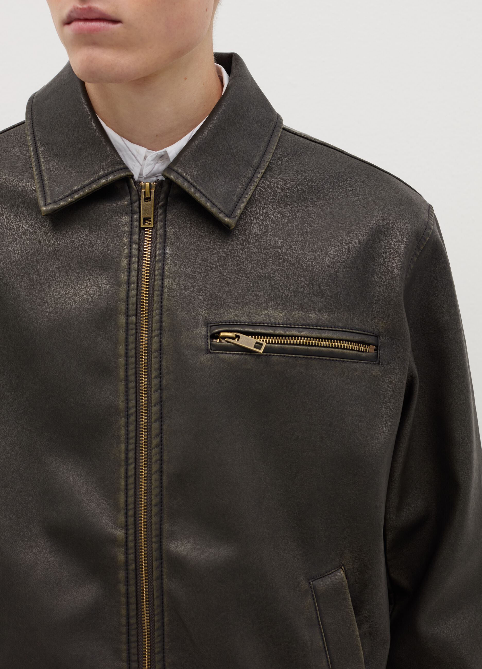 Coated-effect biker jacket