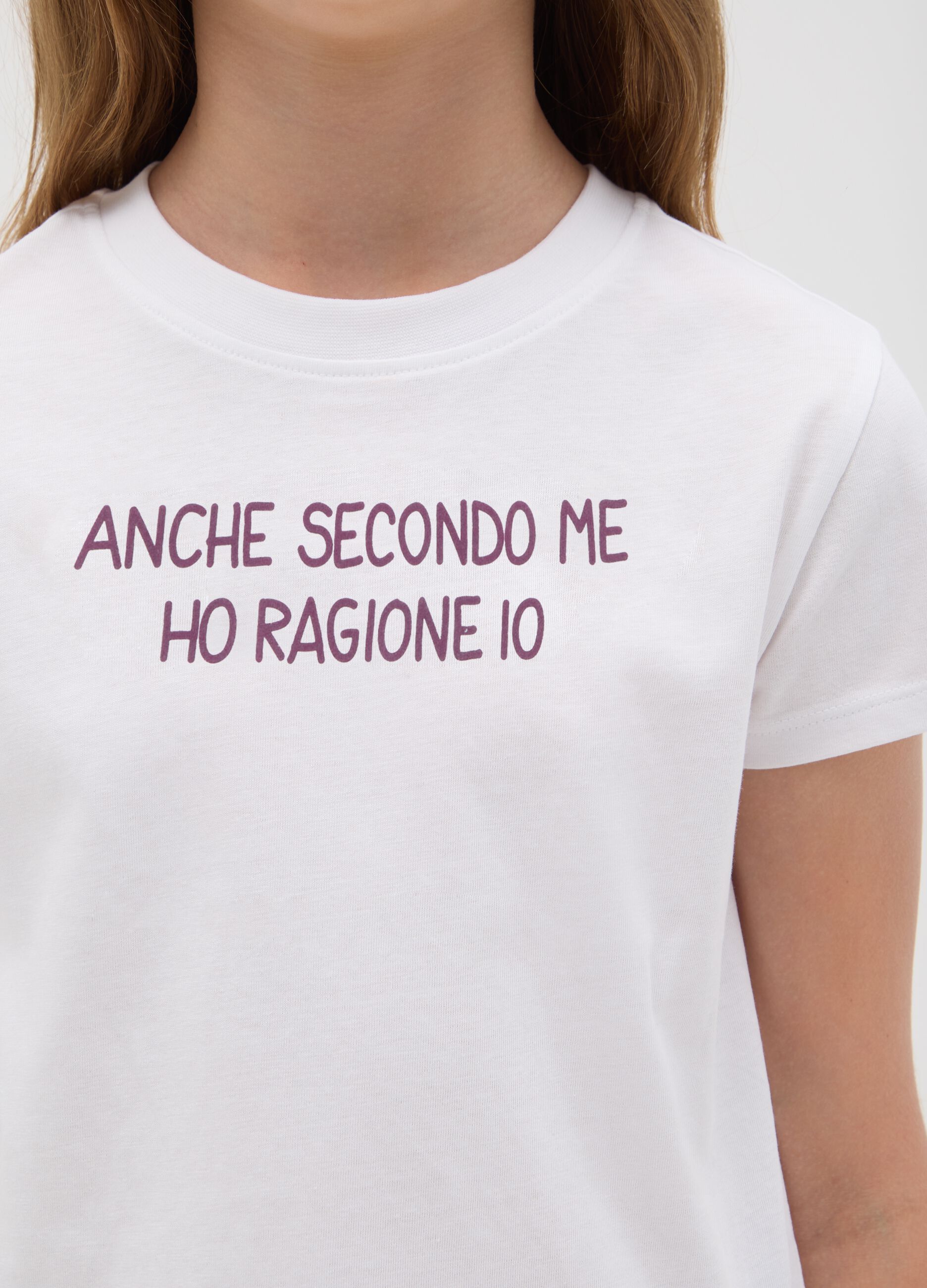 Girls’ white regular-fit T-shirt in 100% cotton with print
