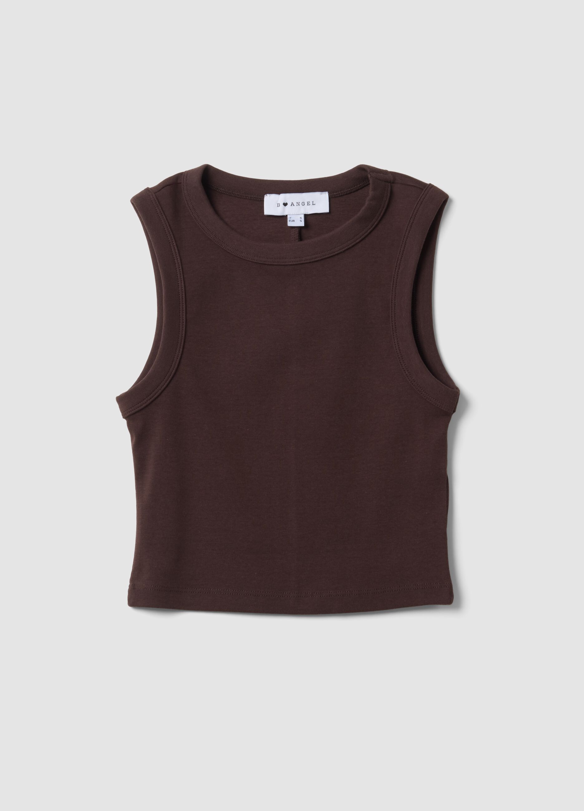 Brown cotton-stretch cropped tank top