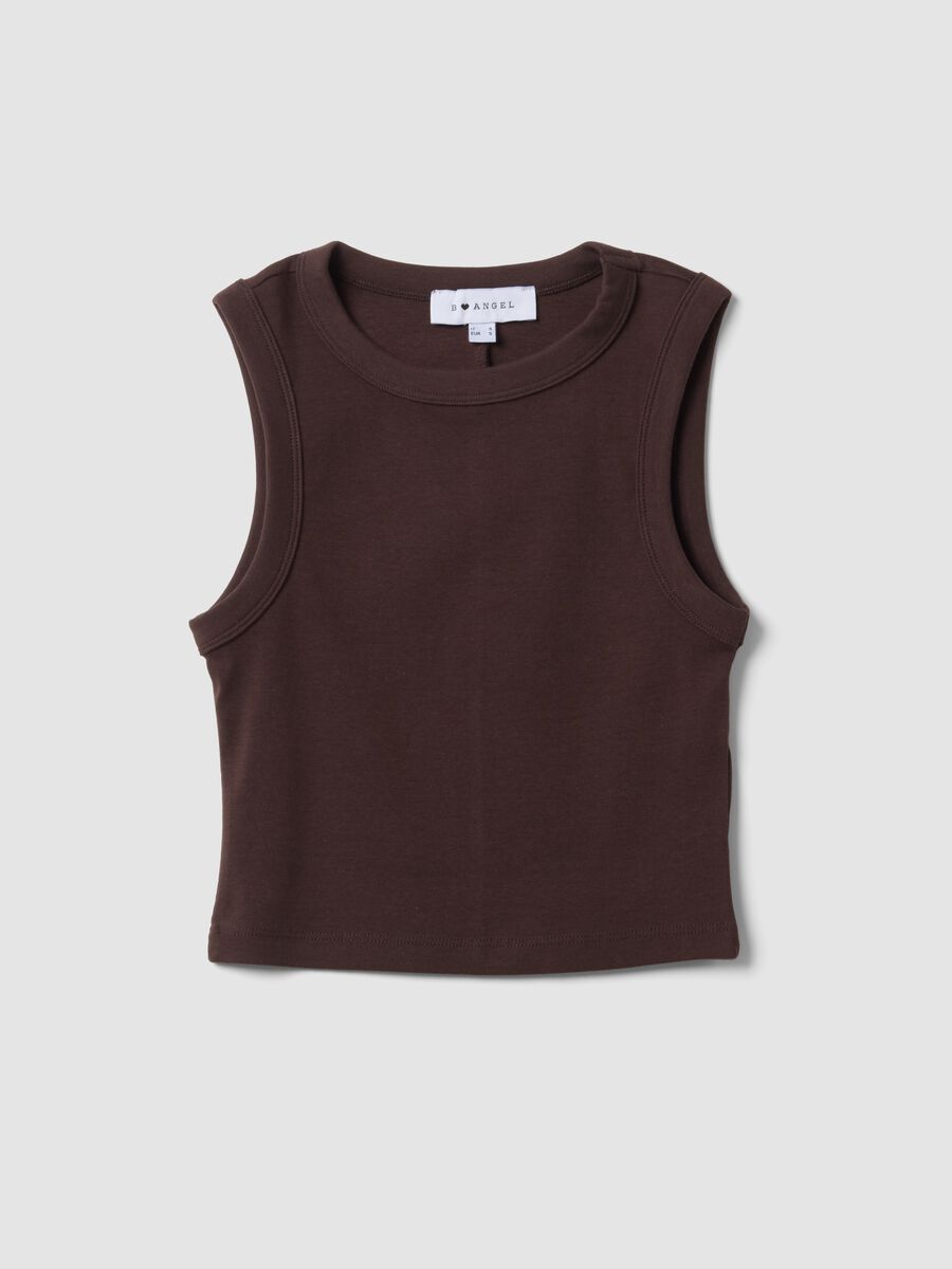 Brown cotton-stretch cropped tank top_4