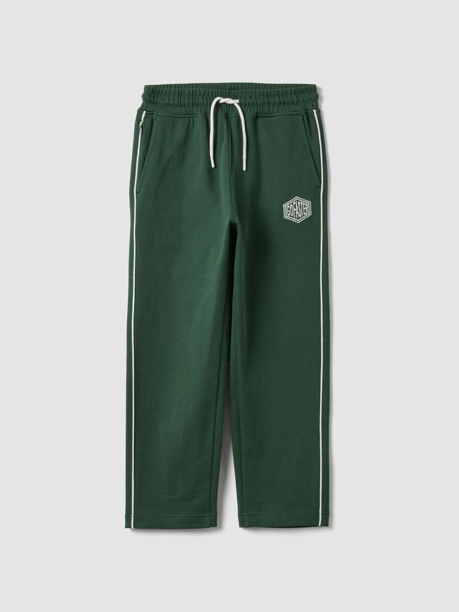 Pantaloni jogger verdi in puro cotone con coulisse_0
